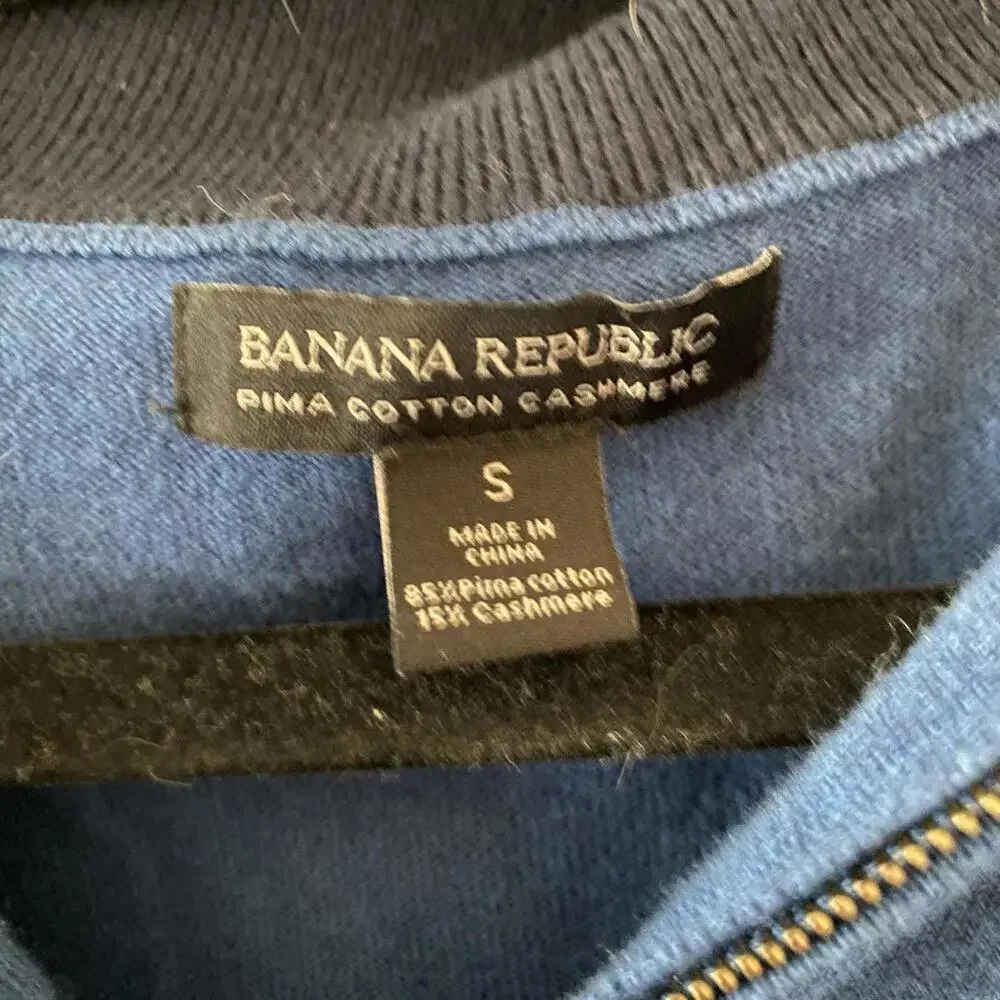 Mens BANANA REPUBLIC blue Pima cotton cashmere quarter zip